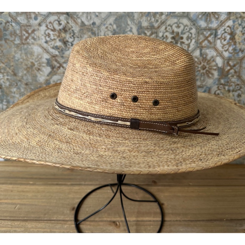 Dallas Hats Vaquero Straw Cowboy Hat Western Wide Brim 7 1/8 Tan Excellent